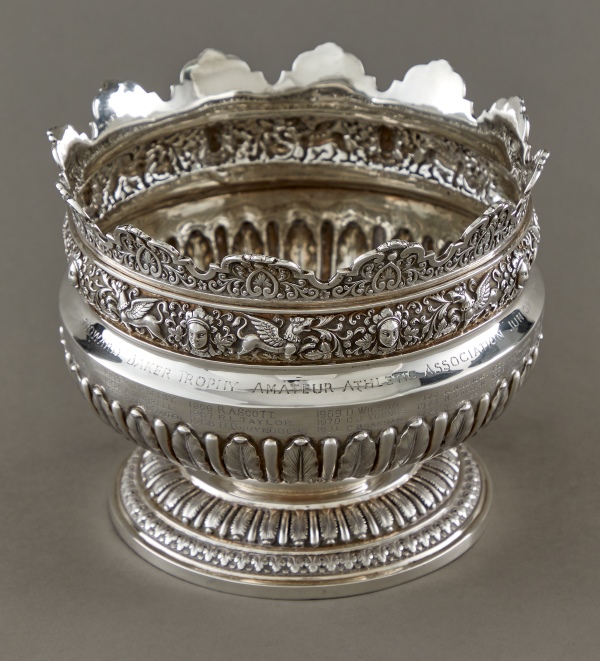 Athletics trophy, ornately cast silver bowl.