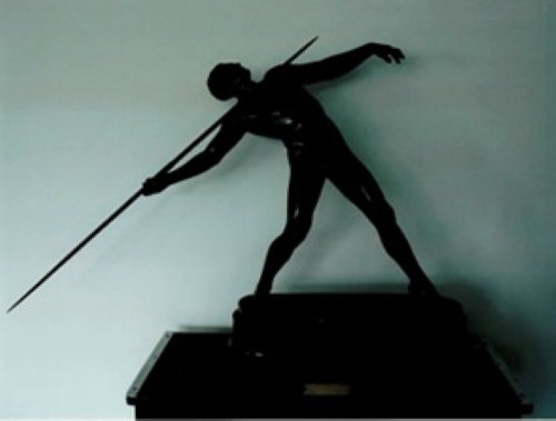 Athletics trophy. Bronze sculpture of a man throwing a javelin.