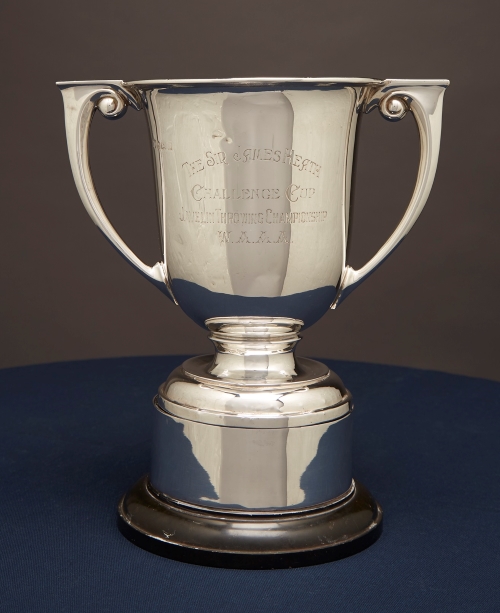 Silver cup shaped trophy, engraved with the words, The Sir James Heath Challenge Cup Javelin Throwing Championship WAAA