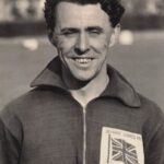 Black and white photo of male athelte in Olympic Games 1952 Jumper
